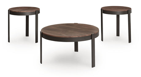 Horizon Hills Brown/Black Table (Set of 3) angled view