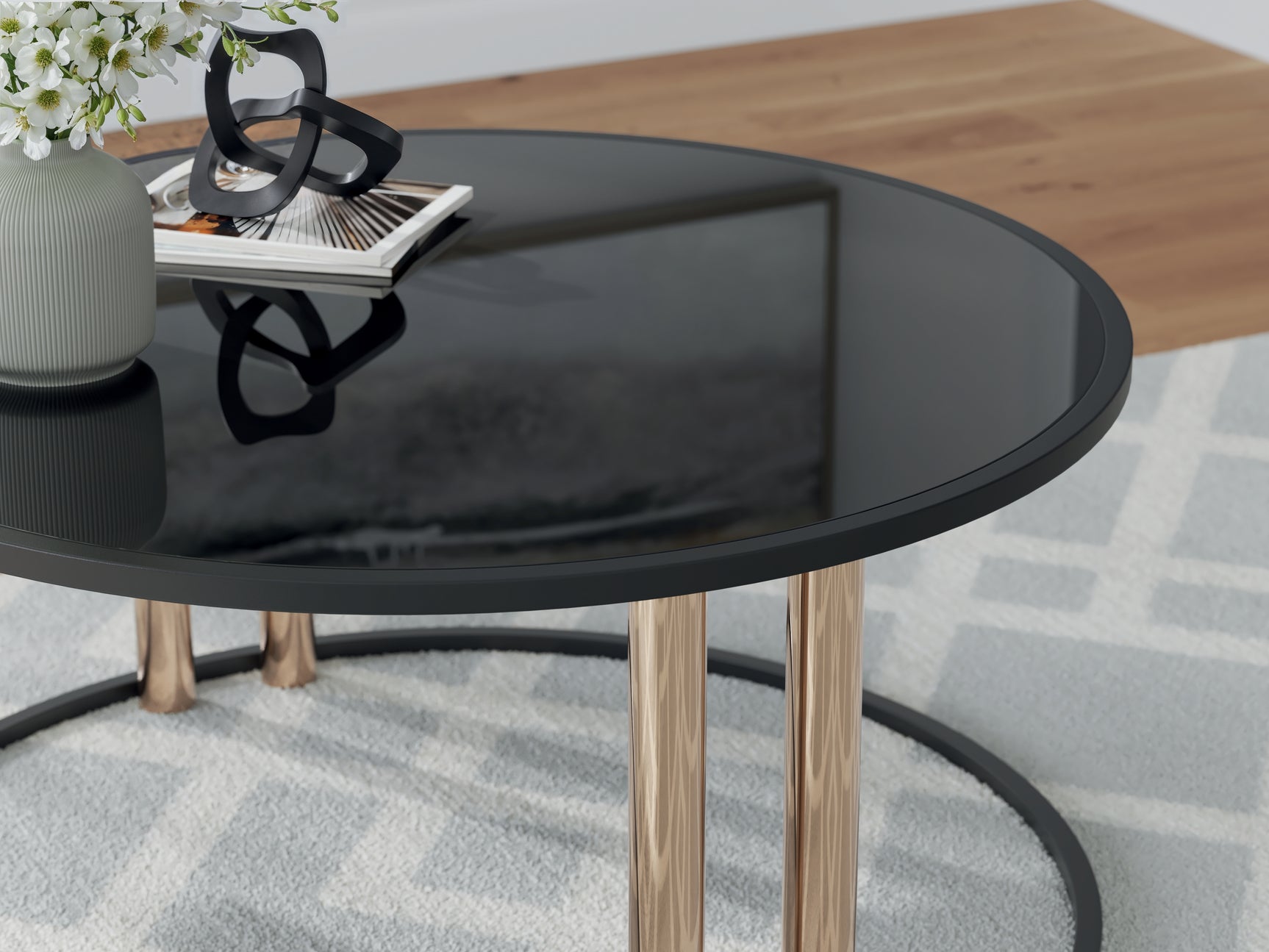 Hannerly Black/Gold Finish Table (Set of 3)