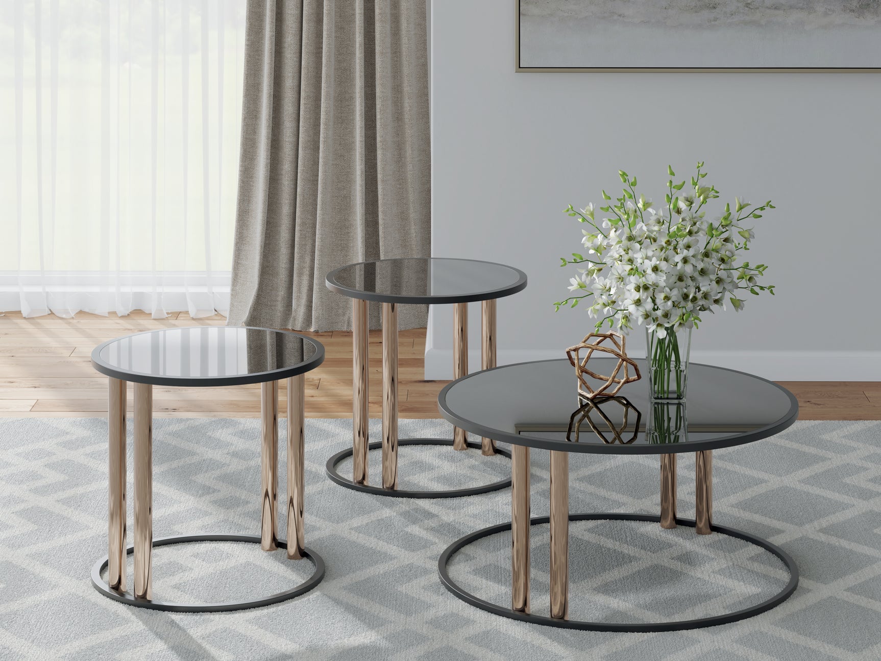 Hannerly Black/Gold Finish Table (Set of 3)