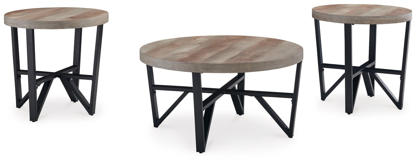 Deanlee Grayish Brown and Black 3-Piece Table Set