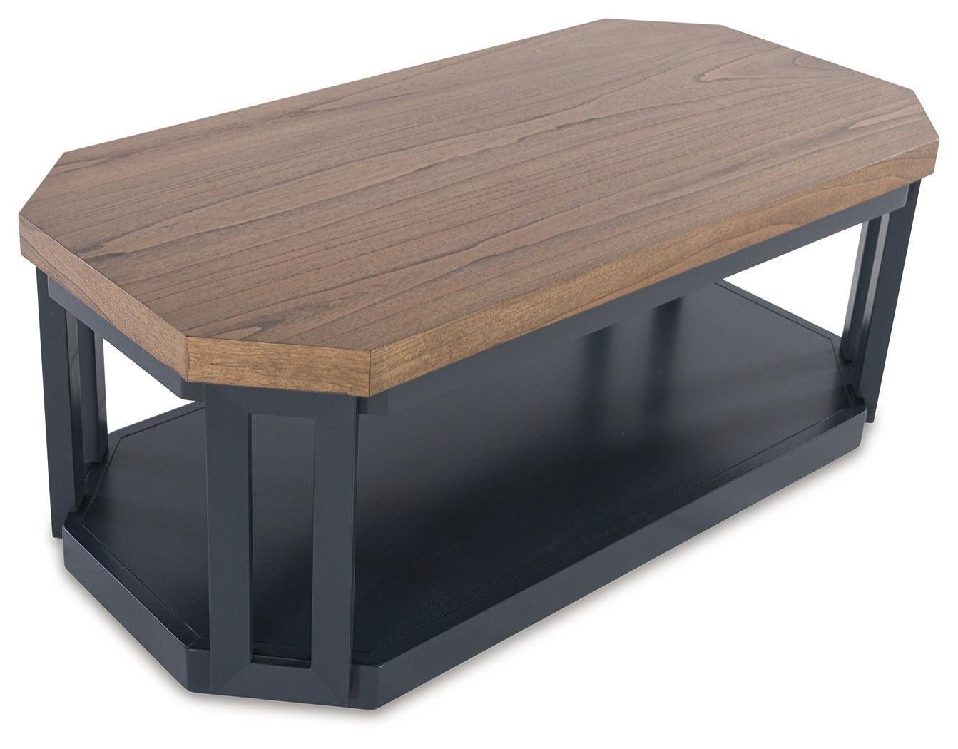 Landocken 3-Piece Brown Wood and Blue Slate Accent Table Set