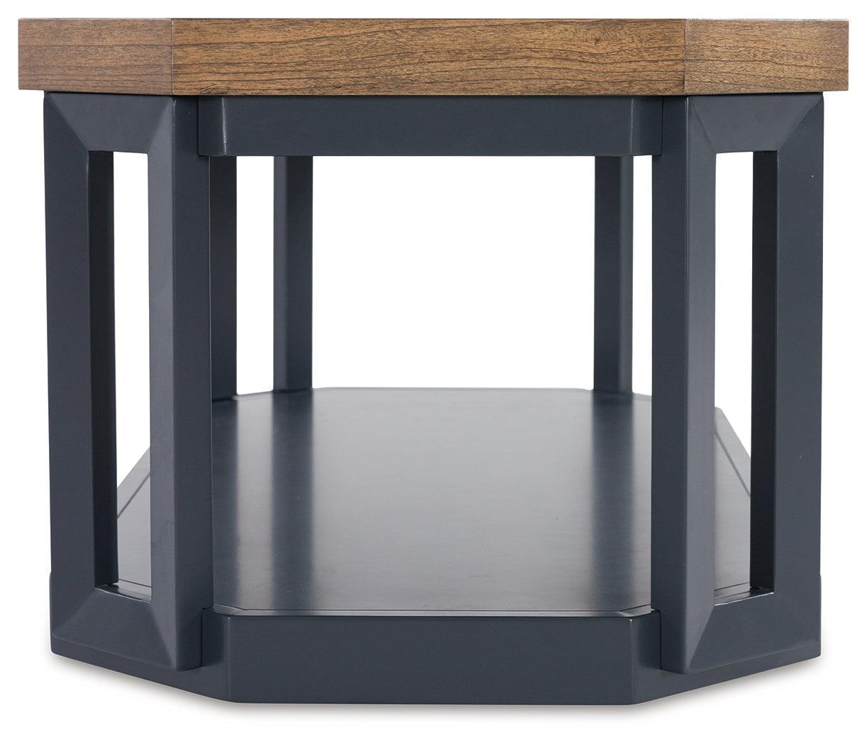 Landocken 3-Piece Brown Wood and Blue Slate Accent Table Set