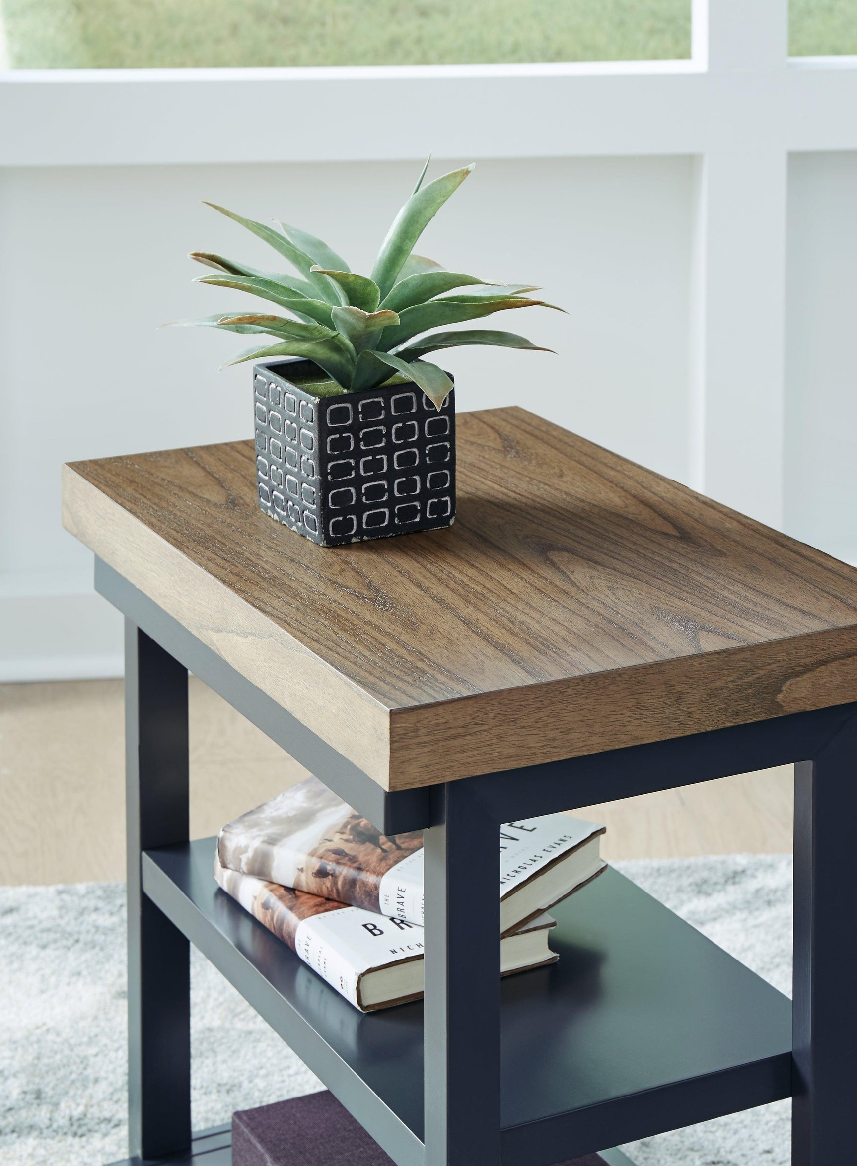 Landocken 3-Piece Brown Wood and Blue Slate Accent Table Set