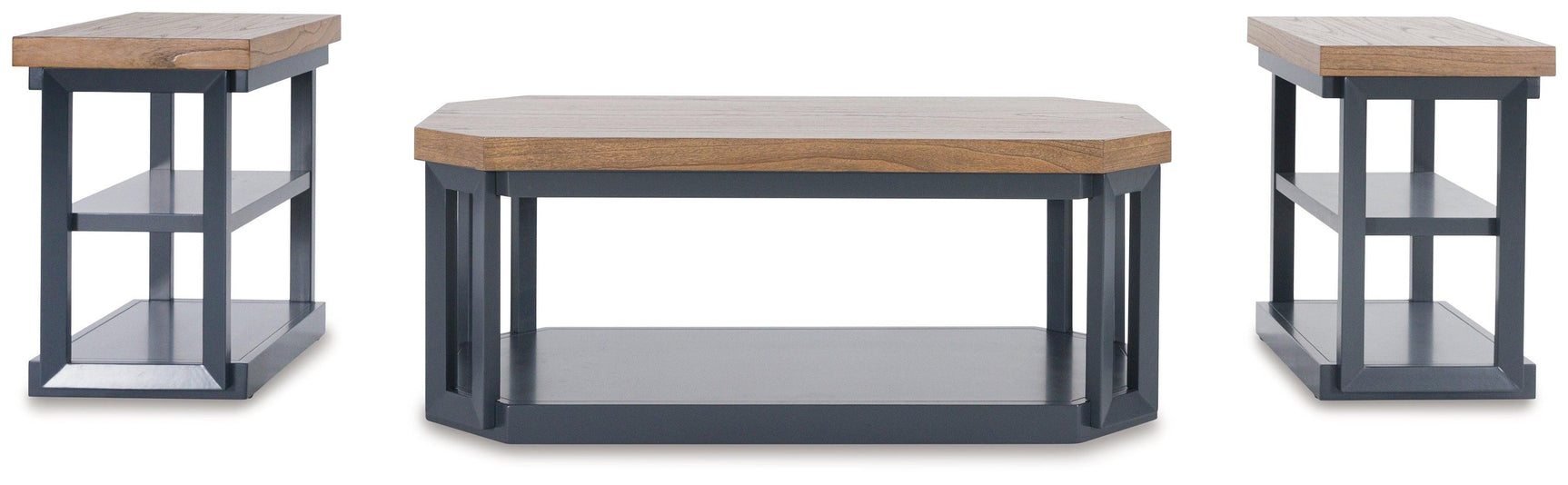 Landocken 3-Piece Brown Wood and Blue Slate Accent Table Set
