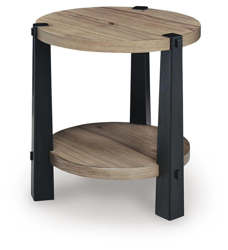 Ridgester Light Brown/Black End Table angled view