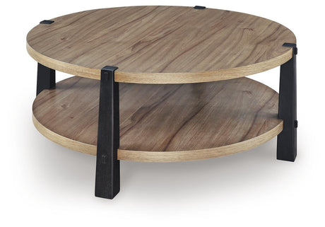 Ridgester Light Brown/Black Coffee Table angled view
