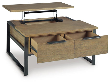 Montia Light Brown Lift-Top Coffee Table angled view