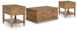 Sharlance Light Brown Coffee Table with 2 End Tables