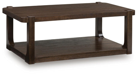 Breckington Dark Brown Coffee Table angled view