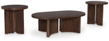 Korestone Dark Brown Coffee Table with 2 End Tables