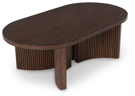 Korestone Dark Brown Coffee Table with 2 End Tables angled view