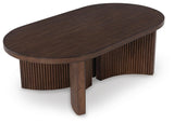 Korestone Dark Brown Coffee Table with 1 End Table angled view