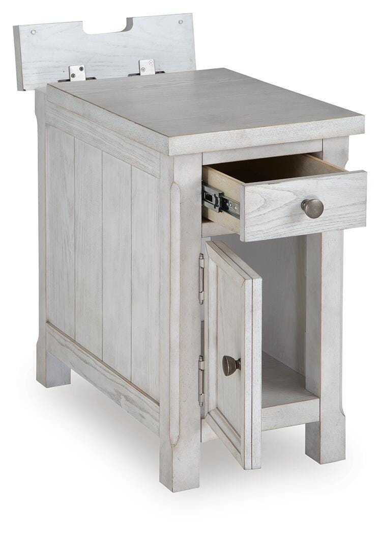 Robbinsdale Antique White Chairside End Table angled view