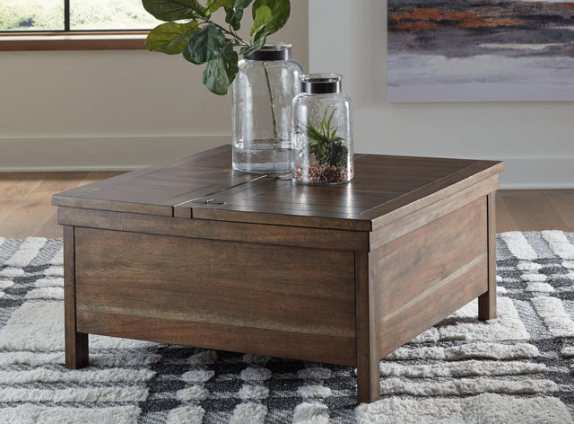 Moriville Grayish Brown Lift-top Coffee Table - Ella Furniture