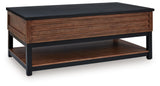 Kallari Warm Brown/Black Lift-Top Coffee Table