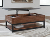 Kallari Warm Brown/Black Lift-Top Coffee Table