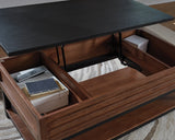 Kallari Warm Brown/Black Lift-Top Coffee Table
