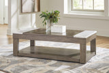Loyaska Grayish Brown/White Coffee Table with 2 End Tables
