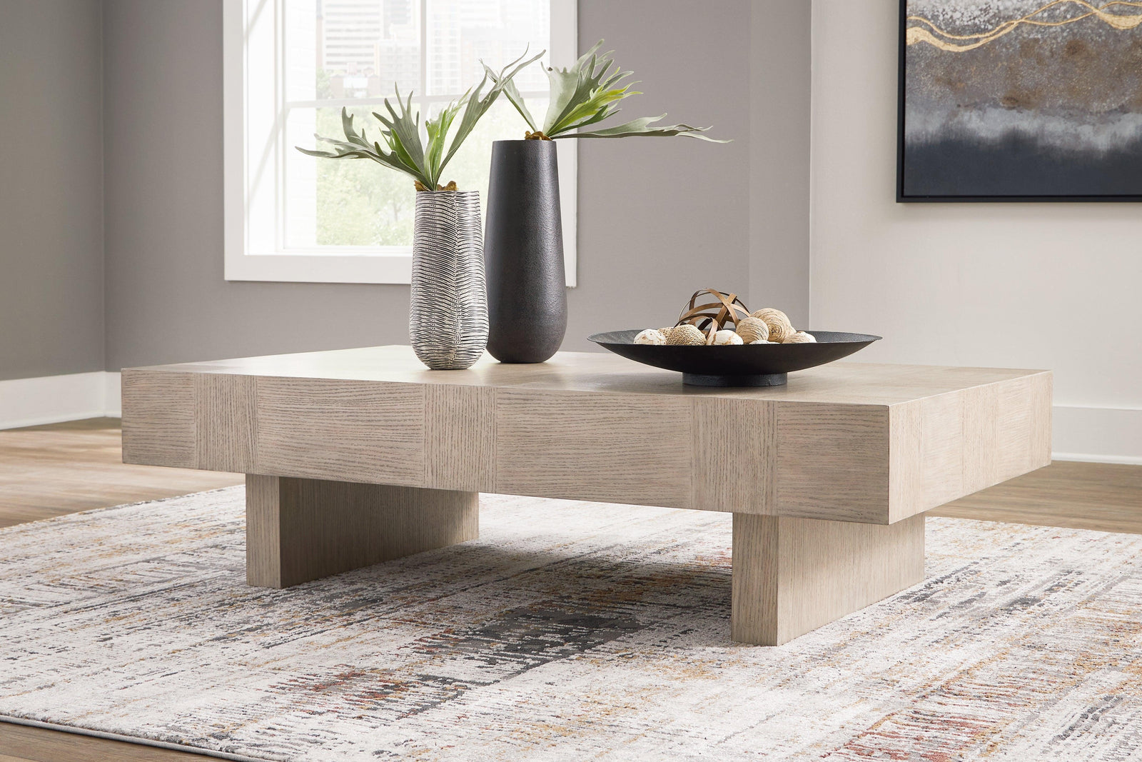 Jorlaina Light Grayish Brown Coffee Table With 1 End