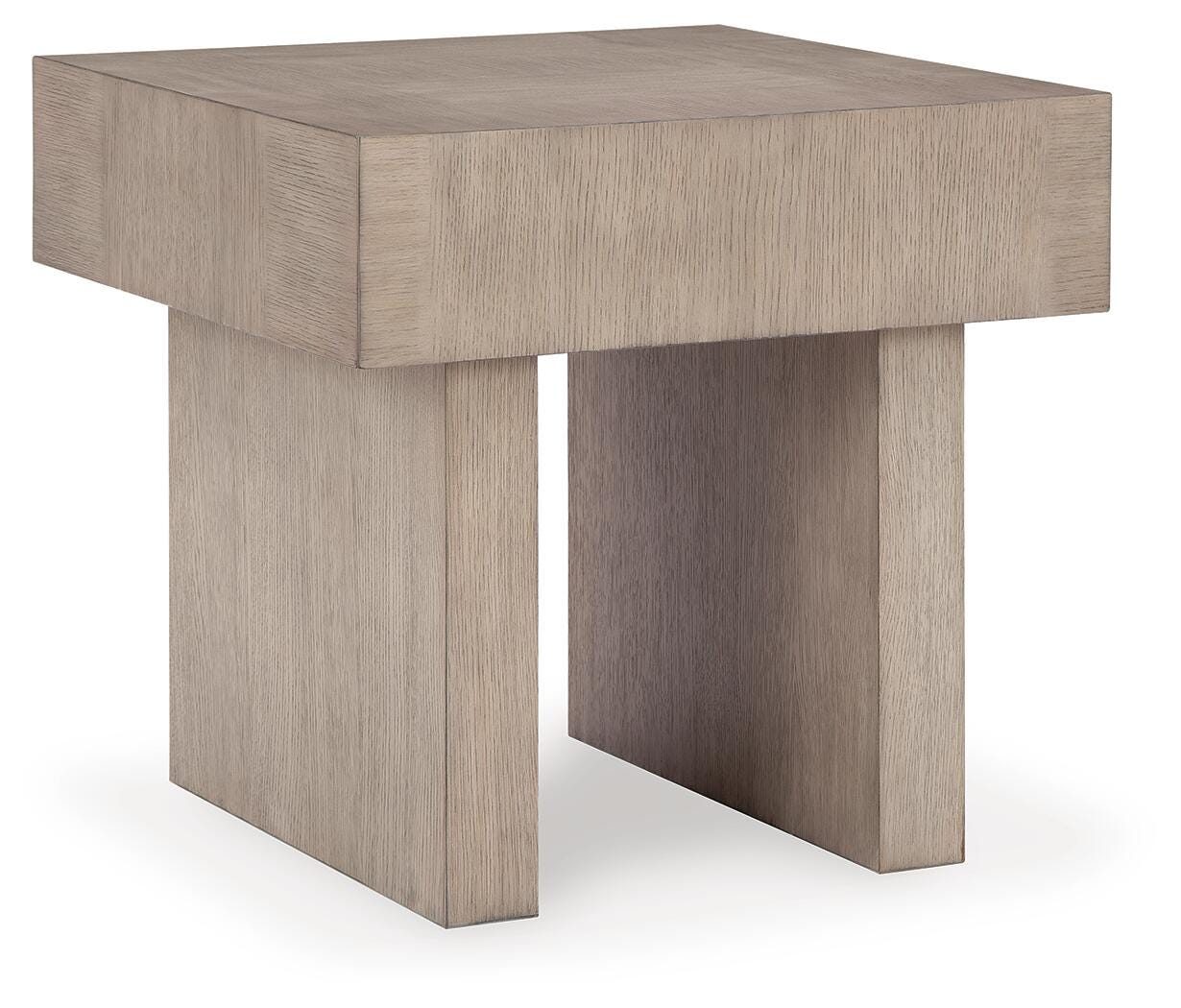 Jorlaina Light Grayish Brown End Table angled view