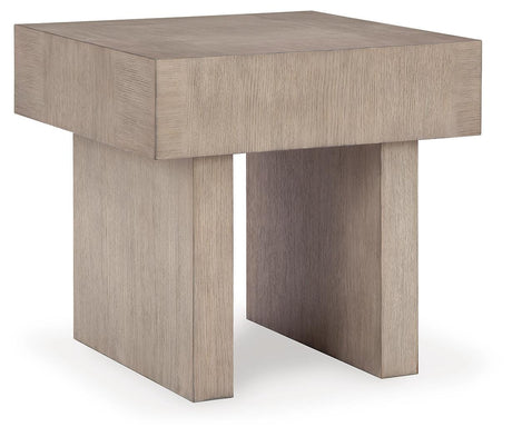 Jorlaina Light Grayish Brown End Table angled view