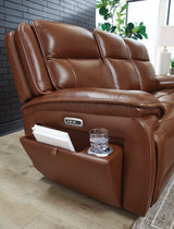 Healy Pier Chocolate Leather Power Reclining Sofa