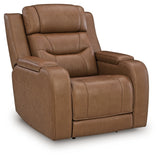 Knightington Caramel Leather Power Recliner with Audio Seating