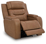Knightington Caramel Leather Power Recliner with Audio Seating