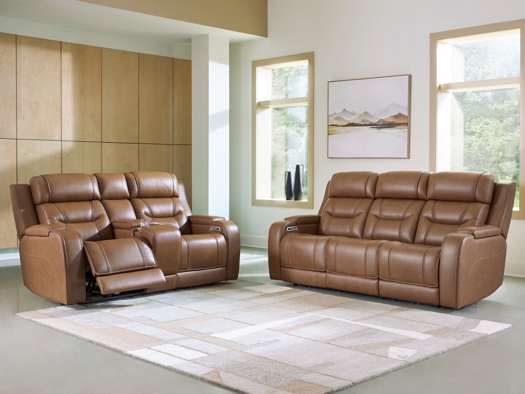 Knightington Caramel Sofa and Loveseat