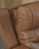 Knightington Caramel Leather Power Reclining Loveseat with Audio Seating
