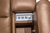 Knightington Caramel Leather Power Reclining Loveseat with Audio Seating