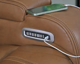 Knightington Caramel Leather Power Reclining Loveseat with Audio Seating