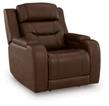 Knightington Brown Leather Power Recliner with Audio Seating