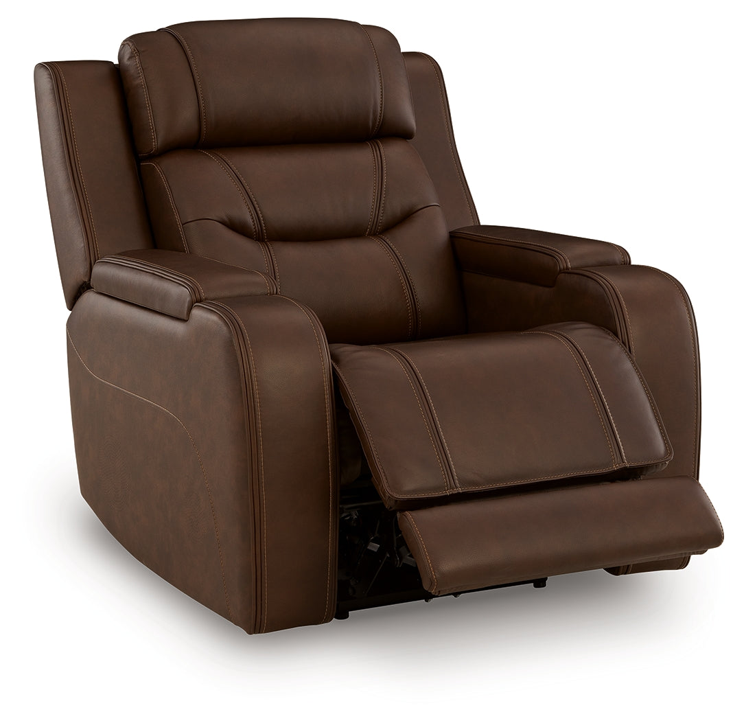 Knightington Brown Leather Power Recliner with Audio Seating