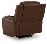 Knightington Brown Leather Power Recliner with Audio Seating
