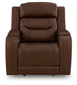 Knightington Brown Leather Power Recliner with Audio Seating