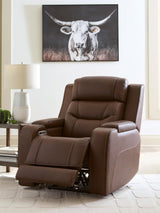 Knightington Brown Leather Power Recliner with Audio Seating