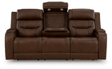 Knightington Brown Leather Power Reclining Sofa with Audio Seating