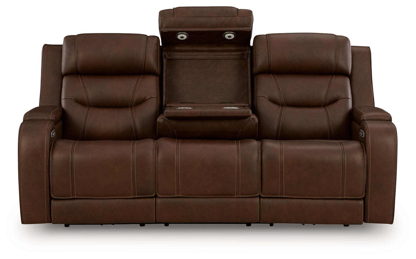 Knightington Brown Leather Power Reclining Sofa with Audio Seating