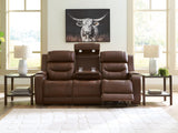 Knightington Brown Leather Power Reclining Sofa with Audio Seating
