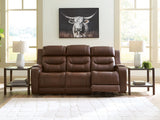 Knightington Brown Leather Power Reclining Sofa with Audio Seating