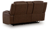 Knightington Brown Leather Power Reclining Loveseat with Audio Seating