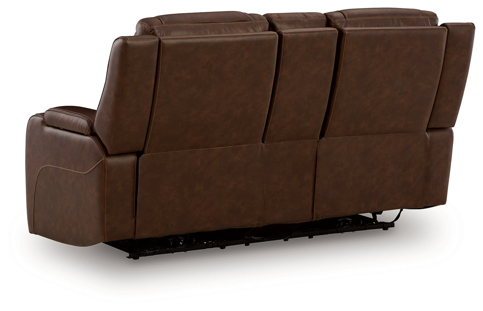 Knightington Brown Leather Power Reclining Loveseat with Audio Seating