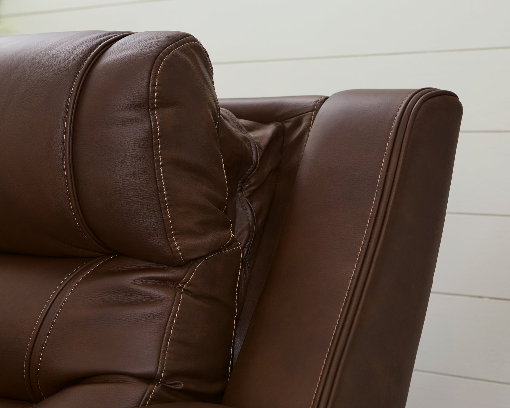 Knightington Brown Leather Power Reclining Sofa with Audio Seating