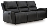 Glossmore Black Leather Reclining Sofa