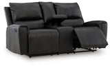 Glossmore Black Leather Reclining Loveseat with Console