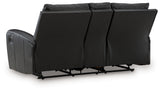 Glossmore Black Leather Reclining Loveseat with Console