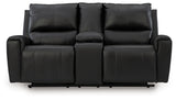 Glossmore Black Leather Reclining Loveseat with Console