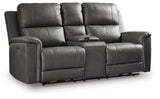 Bleckley Anchor Leather Power Reclining Loveseat with Console