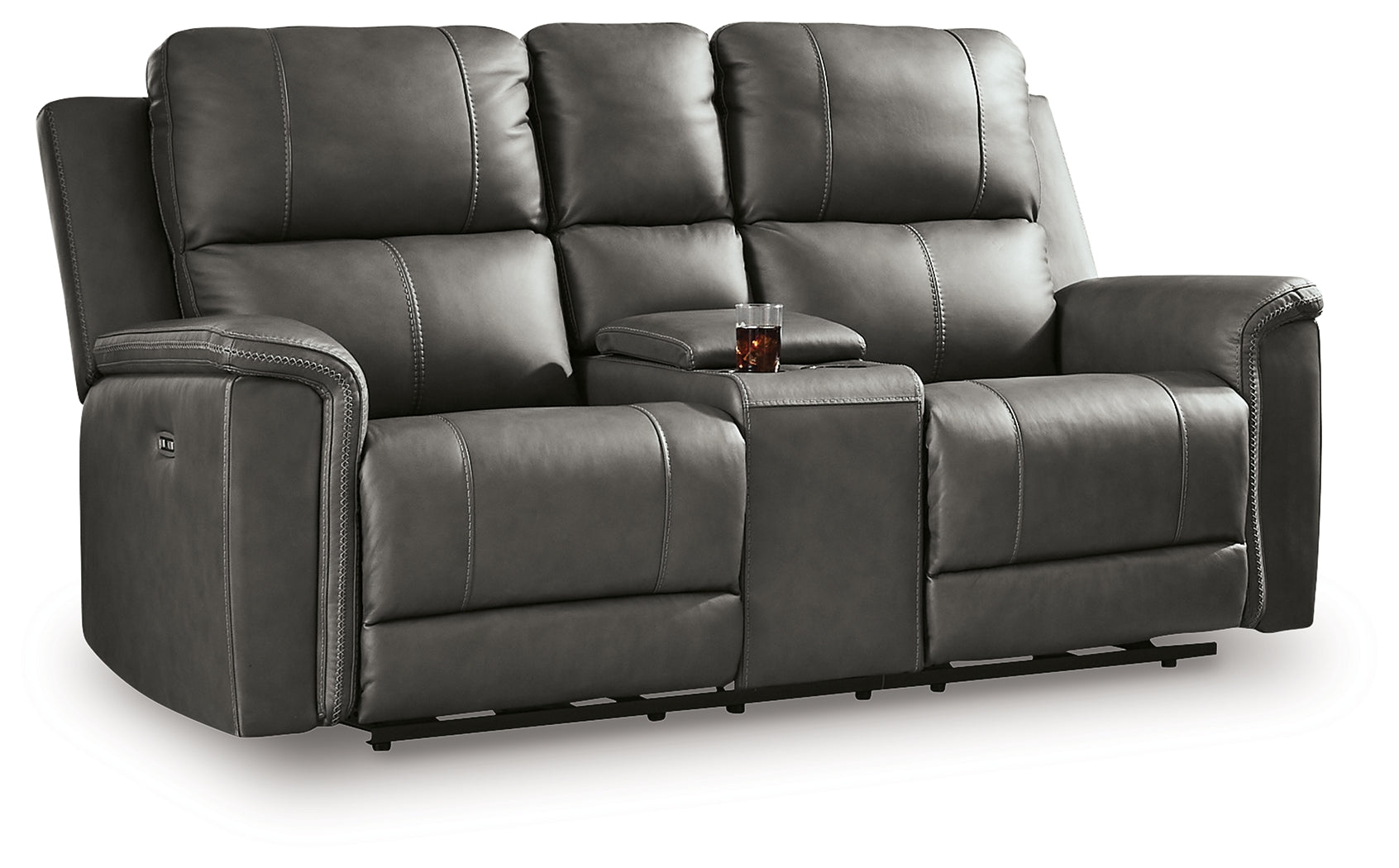 Bleckley Anchor Leather Power Reclining Loveseat with Console